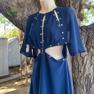 JARLO Venus  midi dress with cut outs and studs  size 12 navy NEW